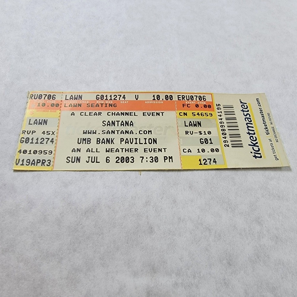 Santana Concert Ticket Stub UMB Bank Pavilion Maryland Heights MO July 6 2003 - Picture 2 of 10